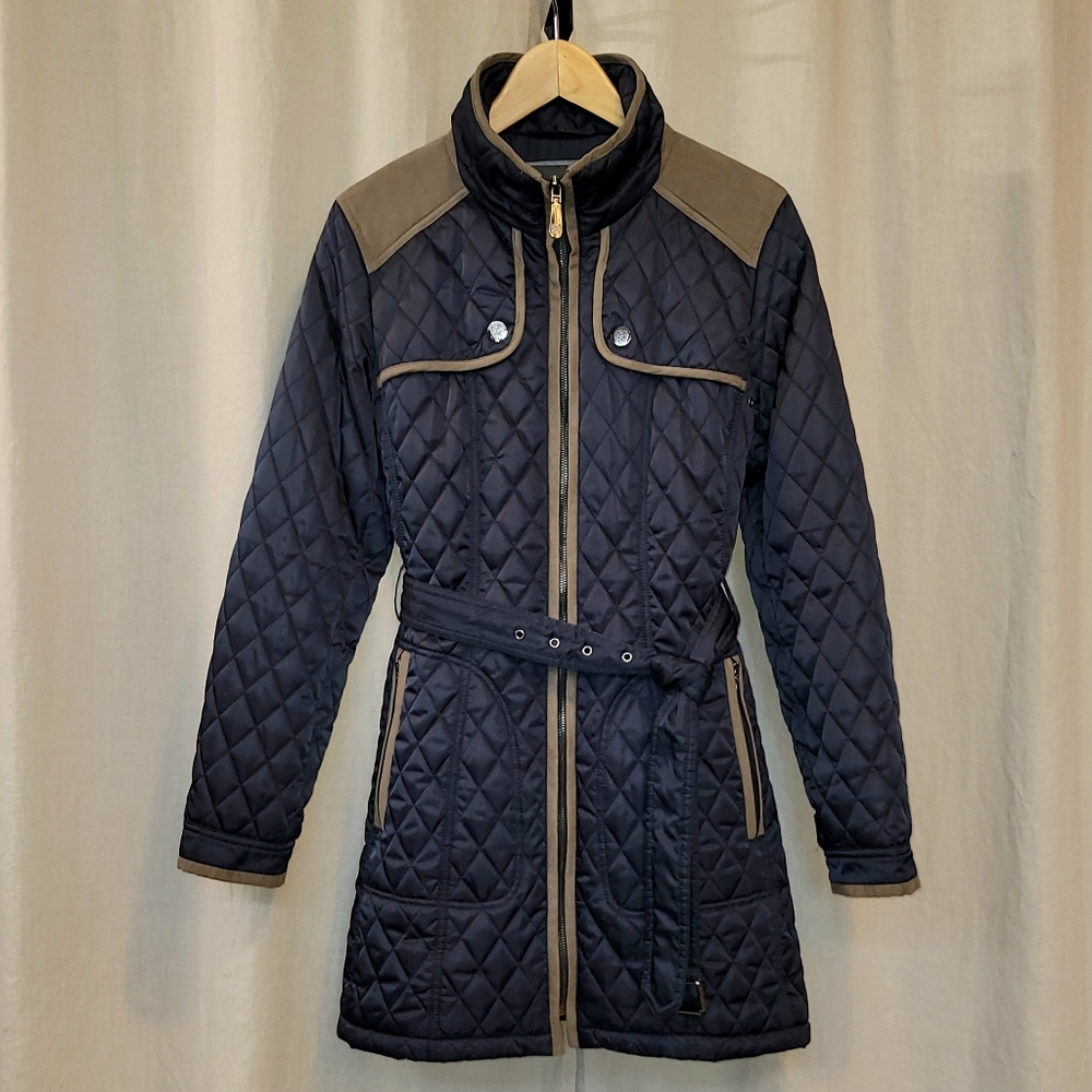 VINCE CAMUTO Navy Quilted Jacket sz L Grey Trim
